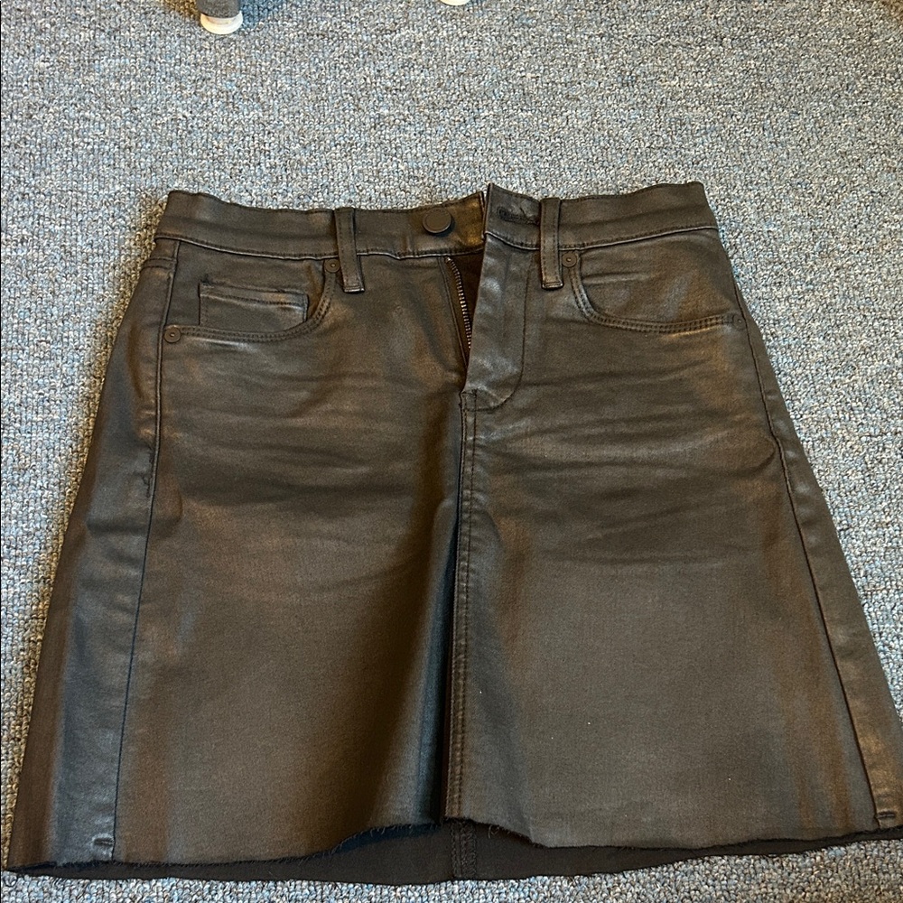 Blank NYC Black Faux Leather A-Line Mini Skirt with Front Zip